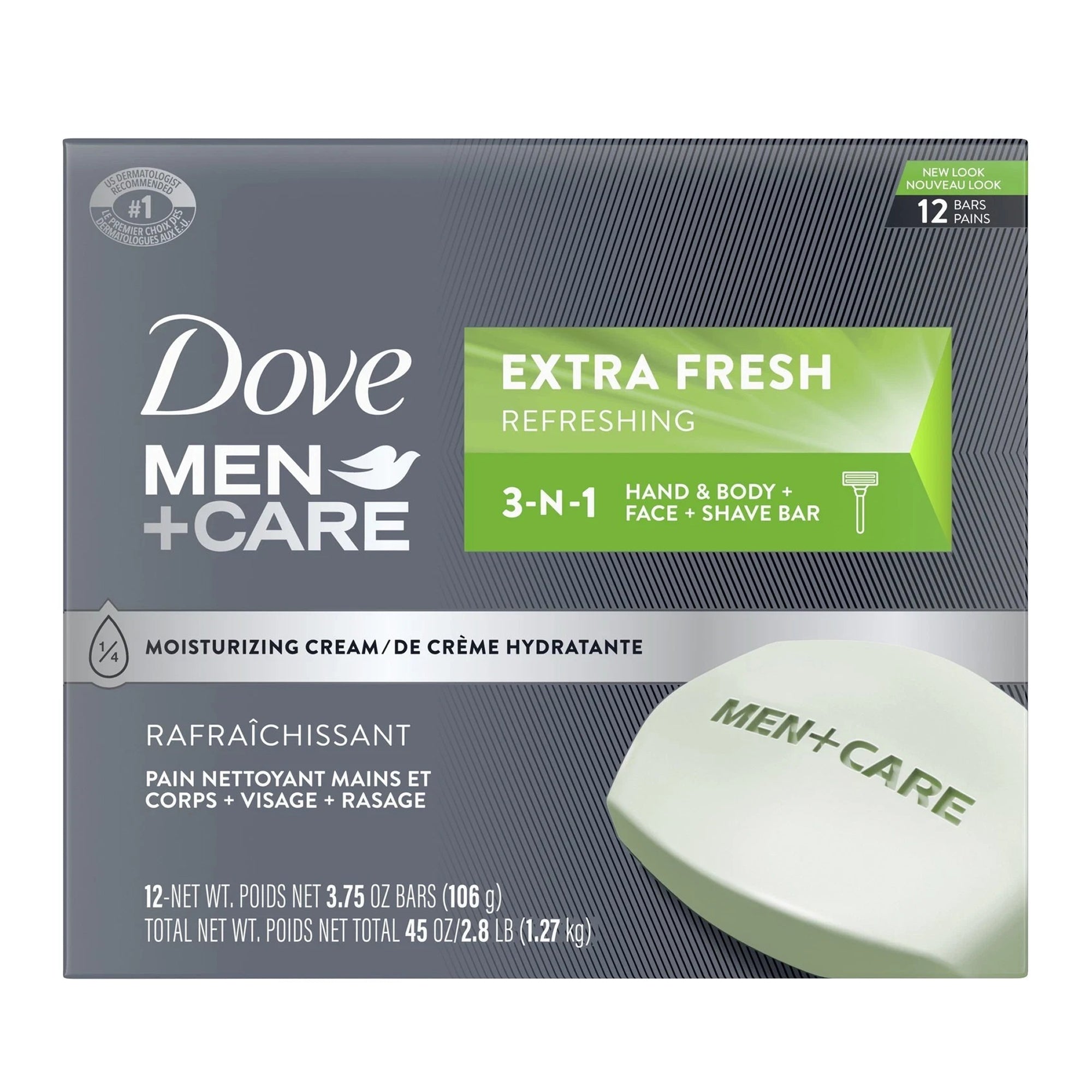 Dove Men+Care Cool Moisture 3-in-1 Cleansing Bar - 12 Pack (1272g)