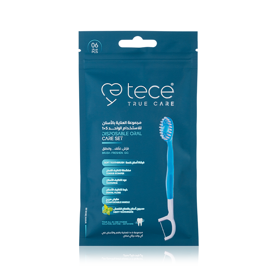 Tece single use toothbrush with toothpick & floss 5 in 1 pack of 6