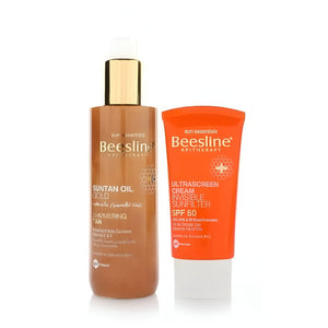 Beesline suntan oil 200 ml gold shimmering tan + sun cream 60 ml ultra screen (free)