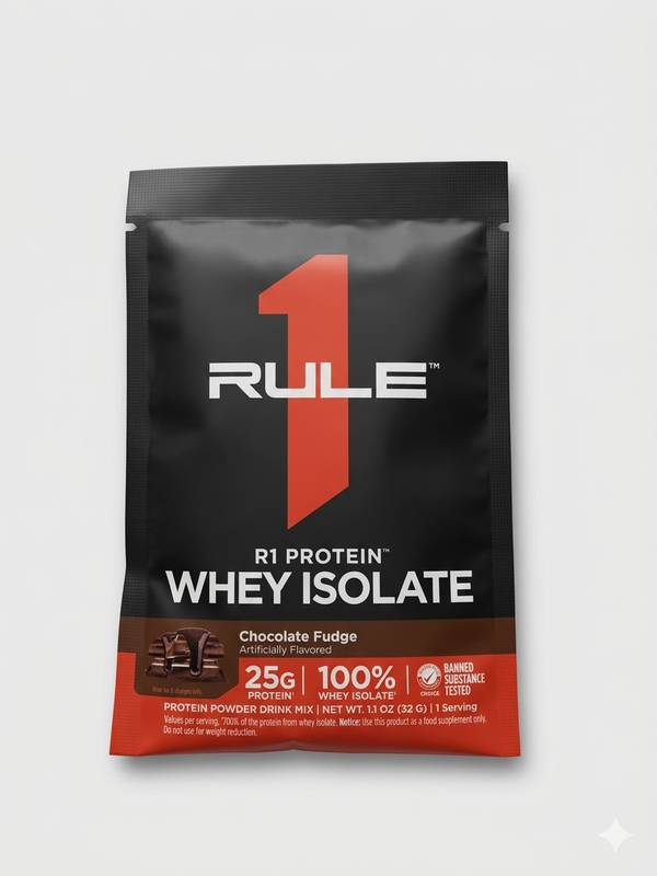R1  protein whey isolate chocolate fudge sample packet
