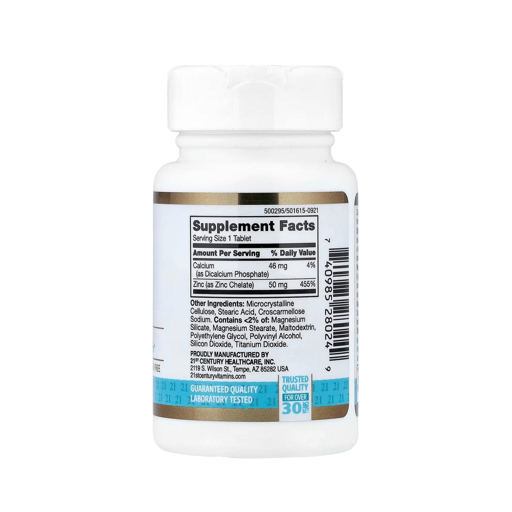 21st Century Zinc 50 mg (Chelated) - 60 Tablets