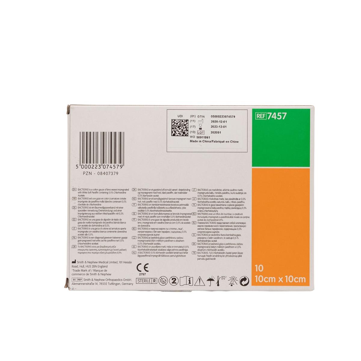 BACTIGRAS - ANTISEPTIC TULLE GRAS DRESSINGS, STERILE - 10CM X 10CM - PACK OF 10 (INDIVIDUALLY WRAPPED)