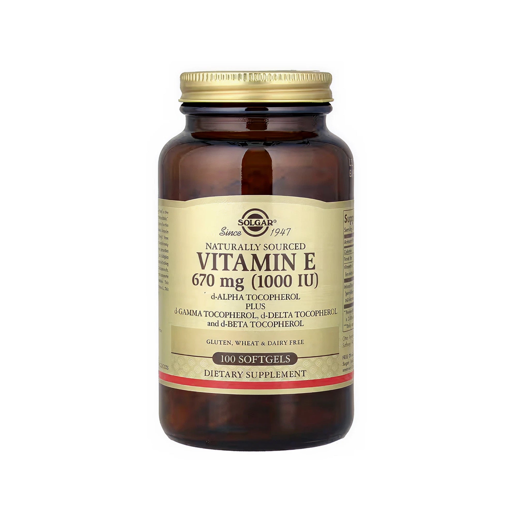 Solgar Vitamin E 670 mg (1000 IU) Mixed (d-Alpha Tocopherol & Mixed Tocopherols) - 100 Softgels