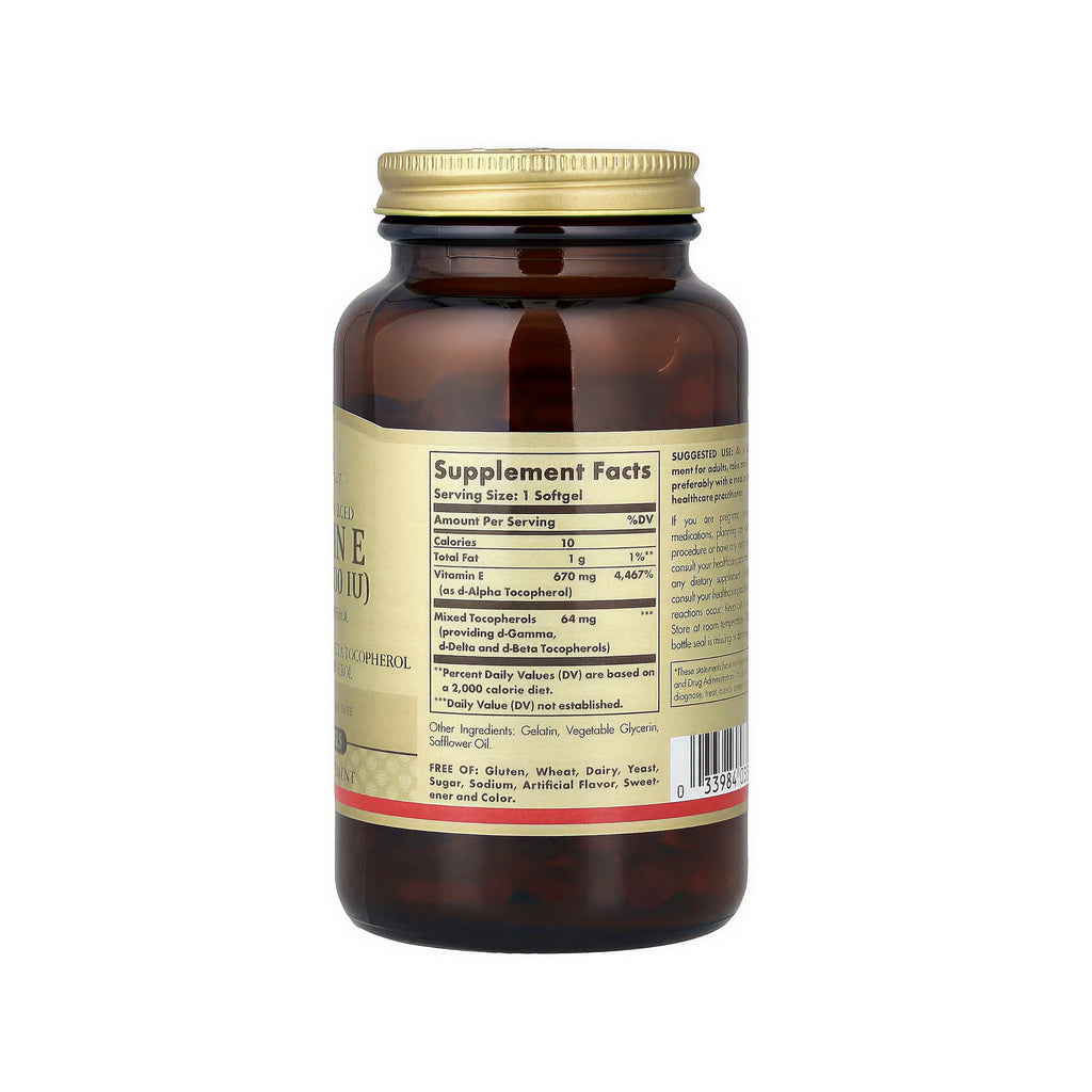 Solgar Vitamin E 670 mg (1000 IU) Mixed (d-Alpha Tocopherol & Mixed Tocopherols) - 100 Softgels