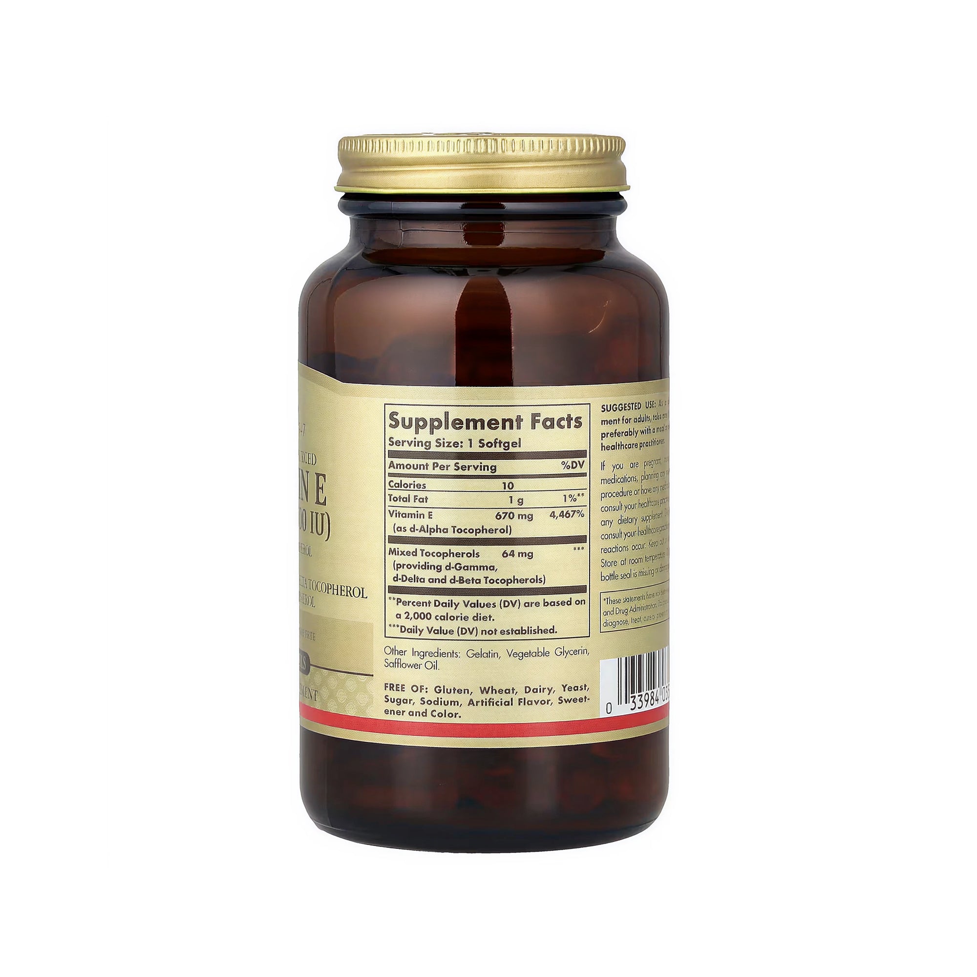 Solgar Vitamin E 670 mg (1000 IU) Mixed (d-Alpha Tocopherol & Mixed Tocopherols) - 100 Softgels