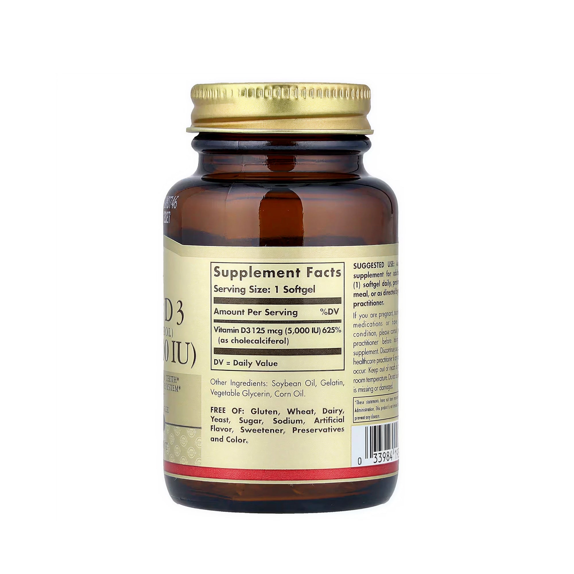 Solgar Vitamin D3 (Cholecalciferol) 125 mcg (5,000 IU) - 100 Softgels