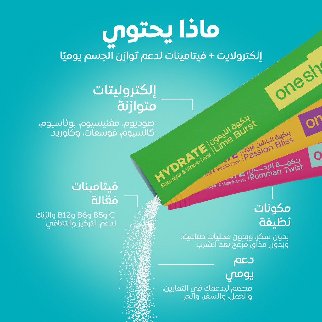 ون شوت هايدريت – مشروب إلكتروليت – عبوة متنوعة (30 ظرفًا)