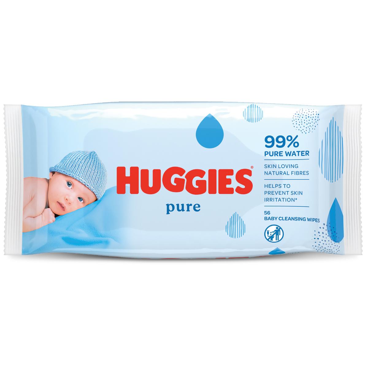 Huggies Pure Baby Wipes 99% Pure Water Wipes 1 Pack x 56 Wipes