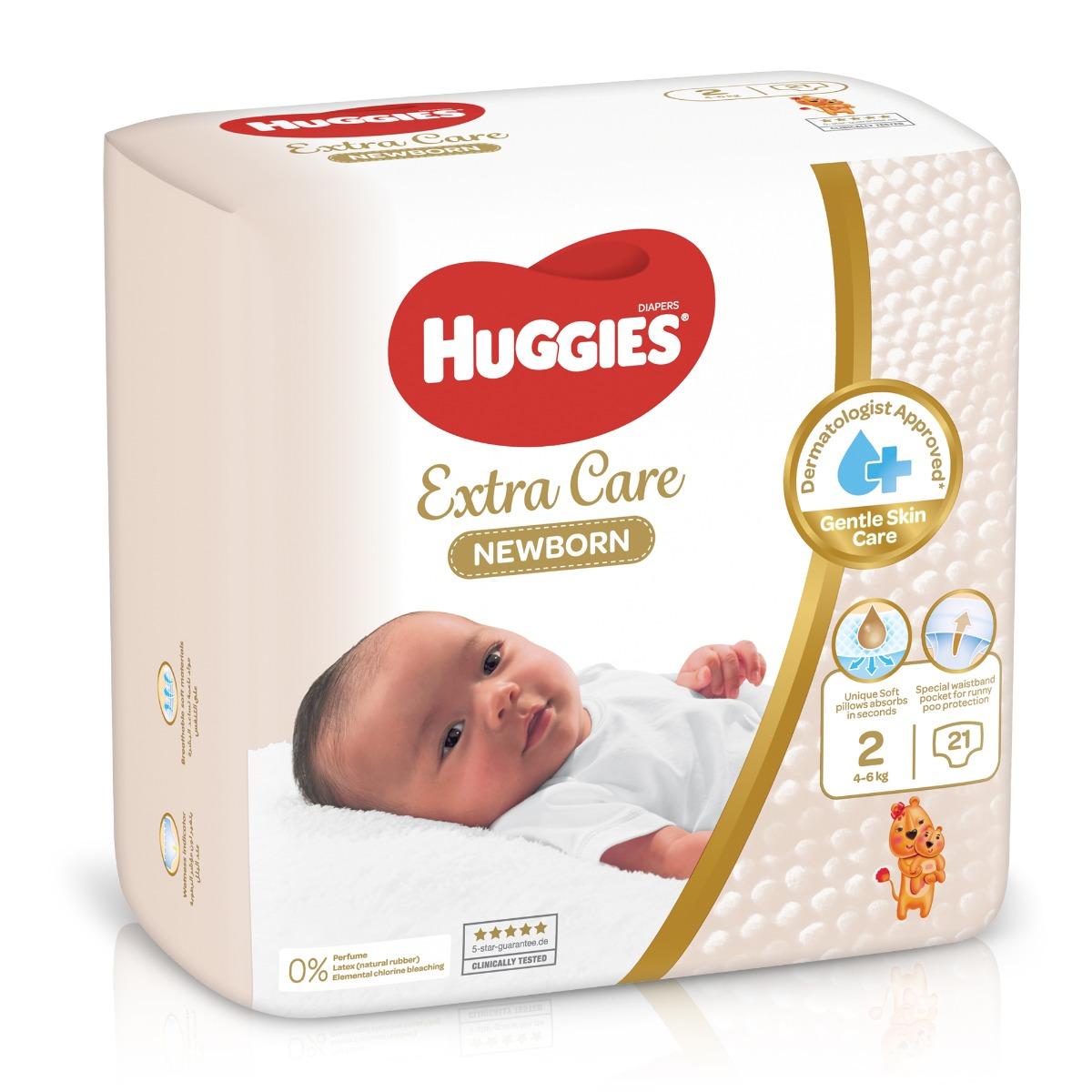 Huggies Extra Care Newborn Size 2 4  6 kg Carry Pack 21 Diapers