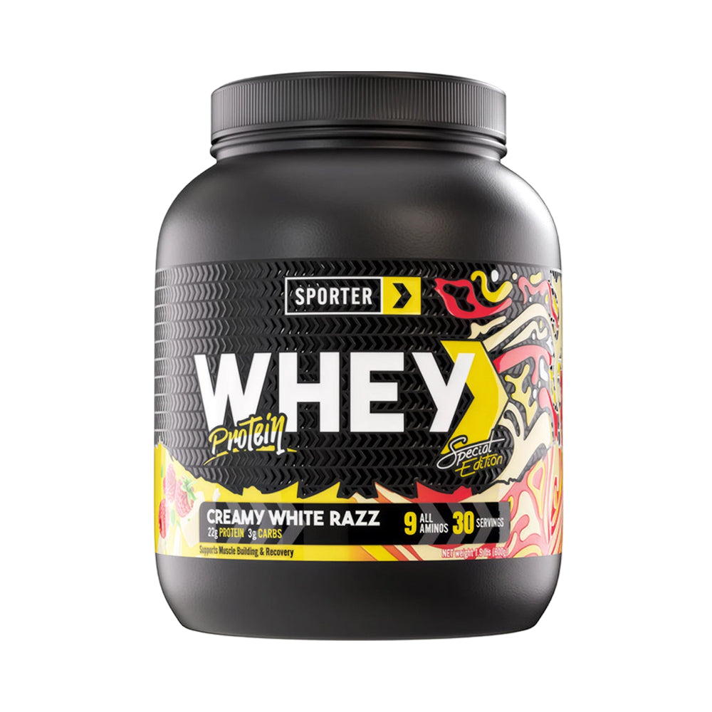 Sporter Whey Protein Powder, Creamy White Razz Flavor, 900 g
