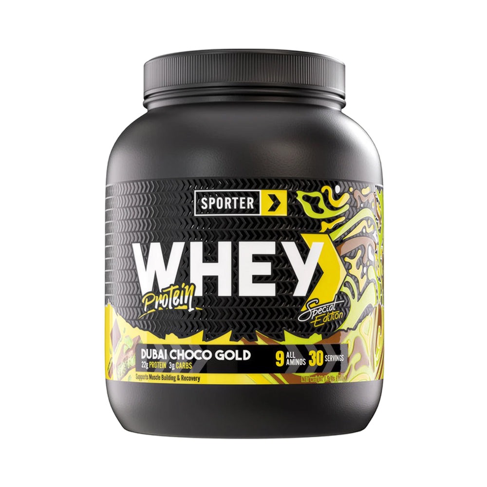 Sporter Whey Protein Powder, Dubai Chocolate Gold Flavor, 900 g