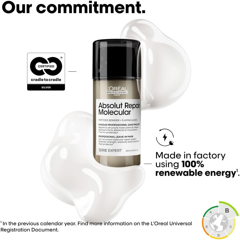 L'Oréal Professionnel- Absolut Repair Molecular Leave-In-Mask, Repair Damage & Restore Strength, Heat Protectant For Hair, For All Damaged Hair