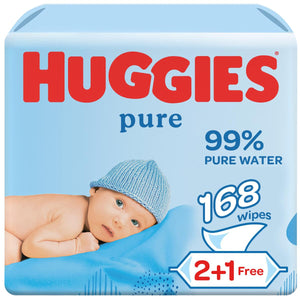 Huggies Pure Baby Wipes 99% Pure Water Wipes 3 Pack x 56 Wipes  2 plus 1