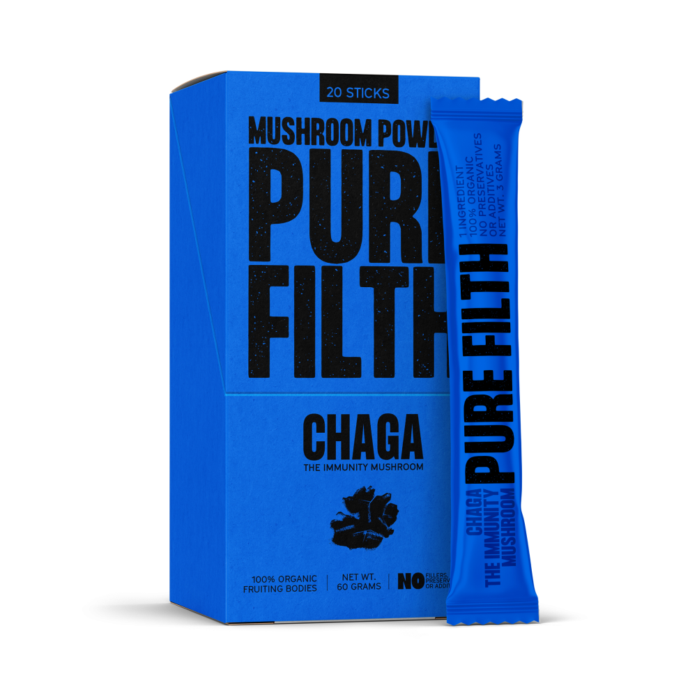 Pure Filth Chaga Mushroom Extract Powder - 20 x 3g (60g) Single Serve Stick Box