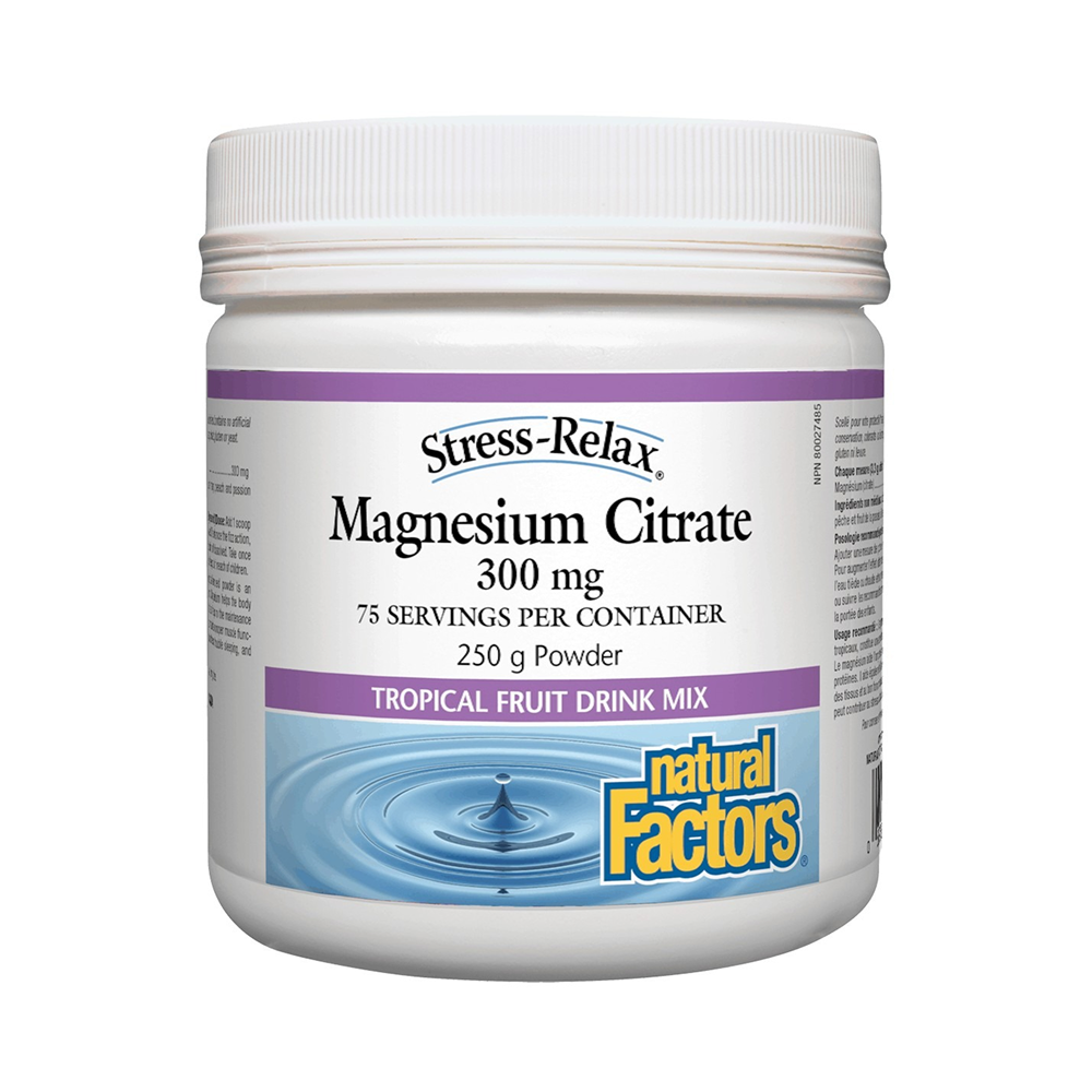 ناشورال فاكتورز Stress-Relax Magnesium Citrate 300 ملجم بنكهة الفواكه الاستوائية – 250 جم