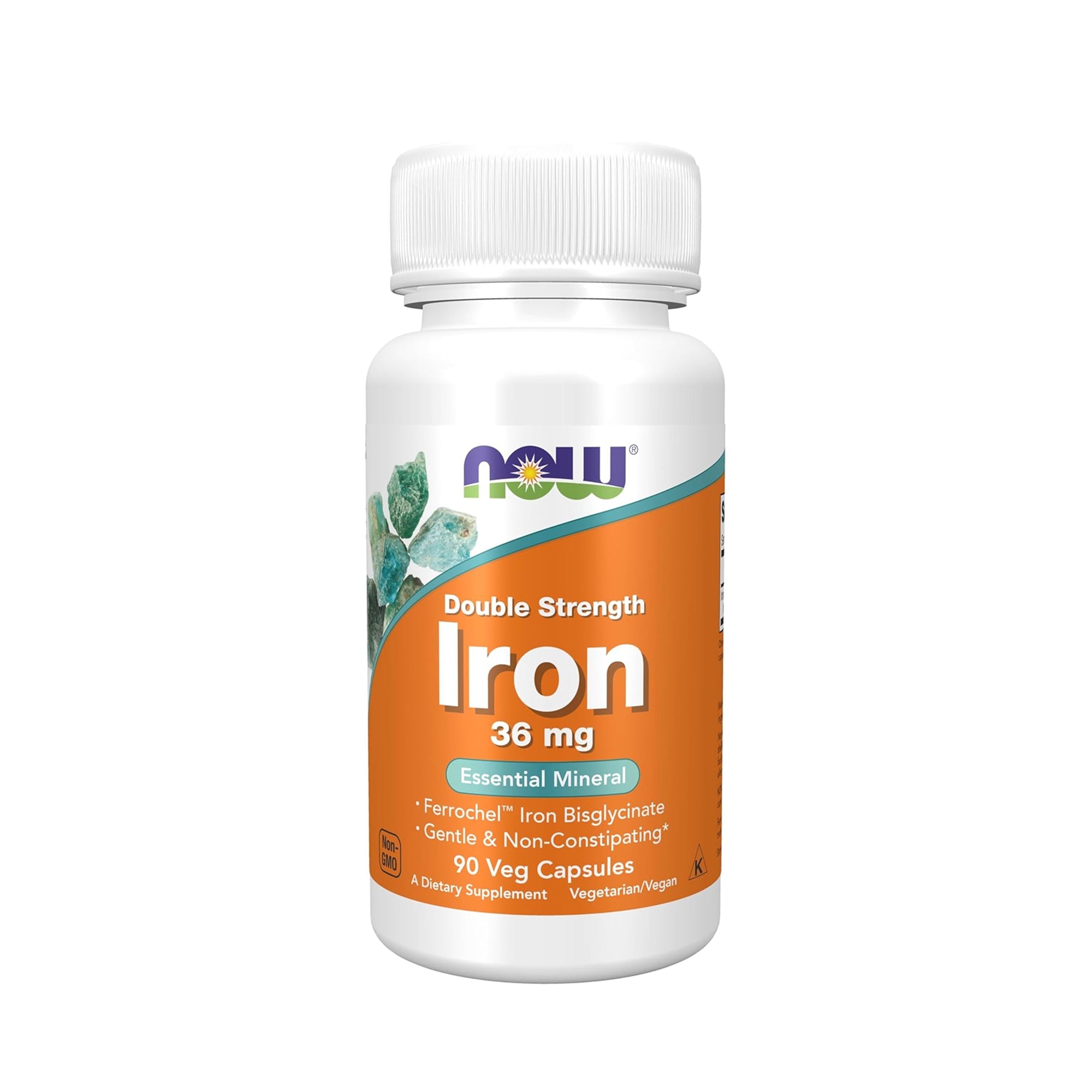 NOW Foods Iron 36 mg Double Strength 90 Veg Capsules