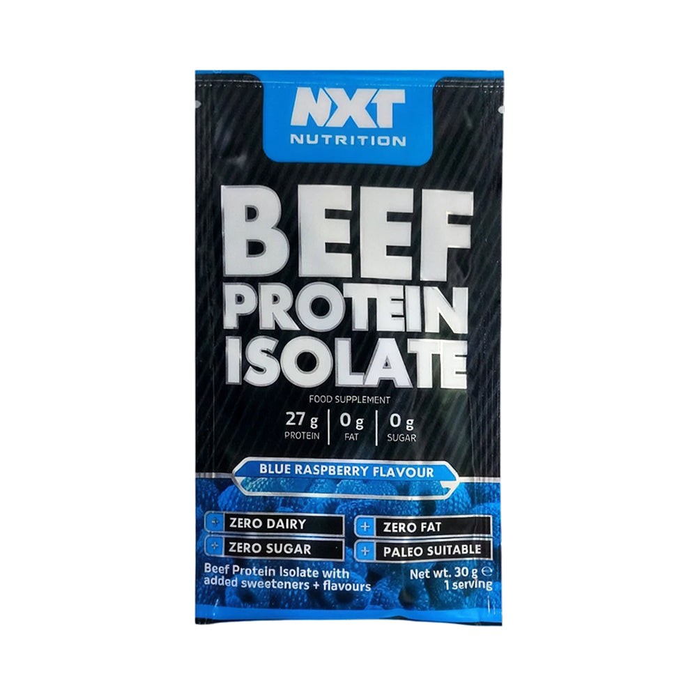 Nxt Nutrition مسحوق بروتين لحم بقري معزول – كيس فردي بنكهة التوت الأزرق (30 غ)