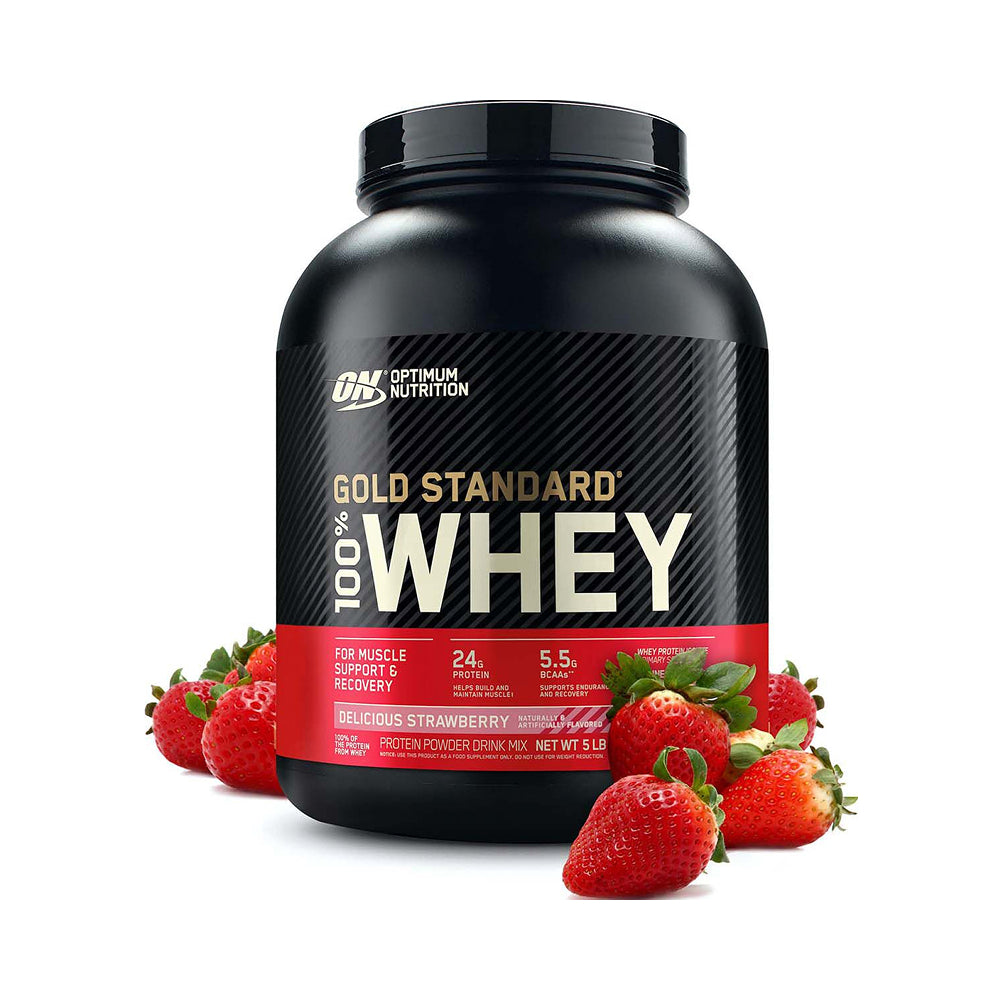 Optimum Nutrition Gold Standard 100% Whey Protein Powder Delicious Strawberry 5 LB 73 Servings