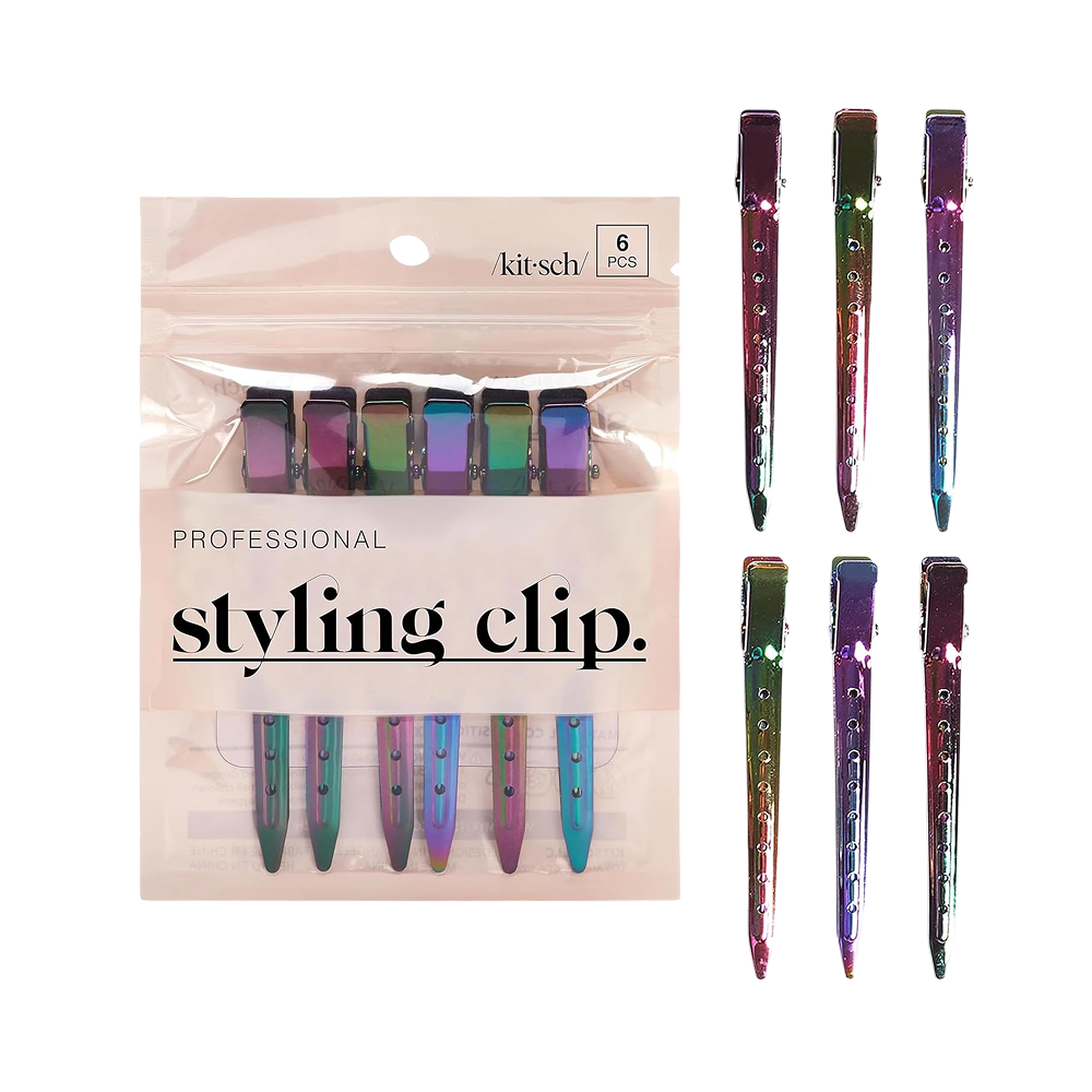 Kitsch Professional Alligator Clips for Hair Styling - Iridescent, 6 Pcs
