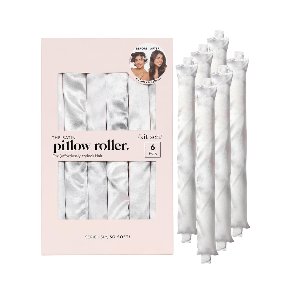 Kitsch Satin Pillow Rollers Flexi Rods, Heatless Curling Rod - 6pcs Marble