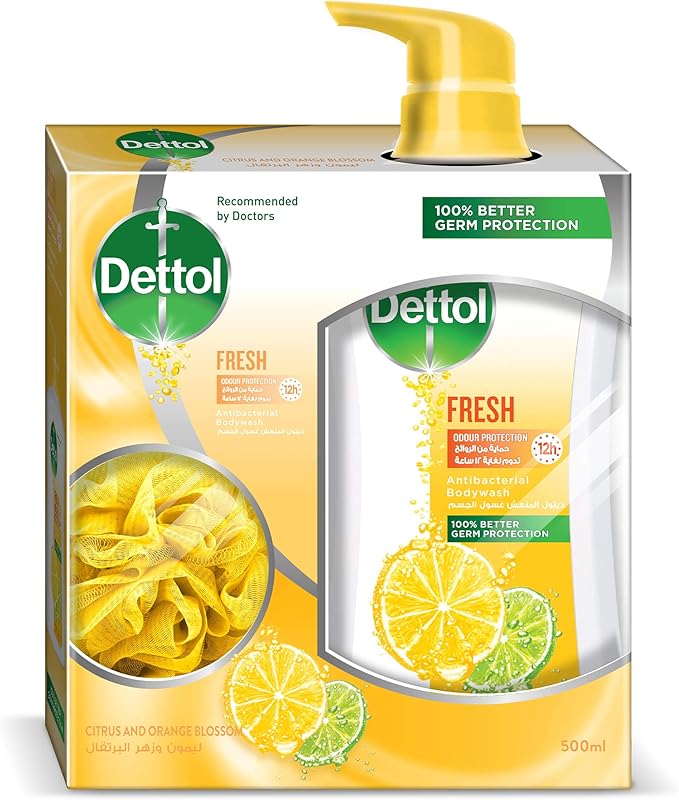 Dettol Shower Gel Fresh 500Ml Plus Puff