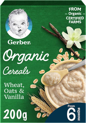 Gerber Organic Cereal Wheat Oats and Vanilla  plus 6 Months 200 Gm
