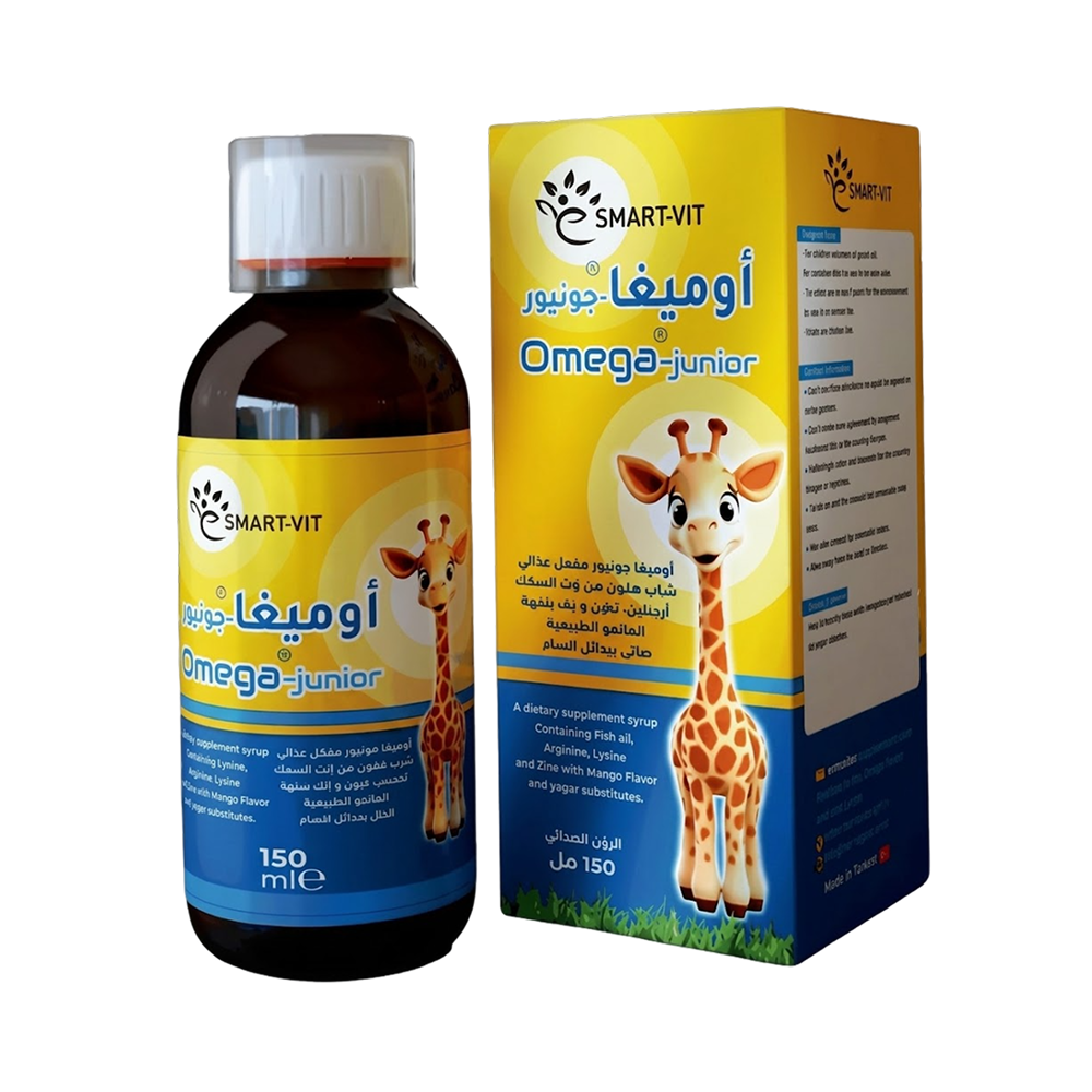 شراب Omega Junior من Smart-Vit للأطفال - نكهة مانجو لدعم الدماغ والمناعة