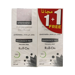 Pure beauty deodorant roll on 60ml whitening 1 + 1 free fragrance free