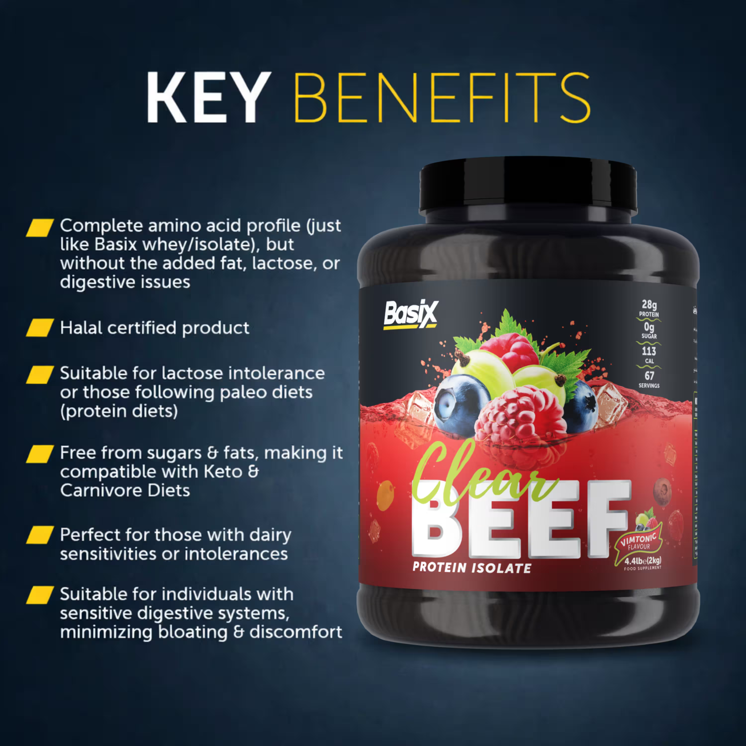 Basix Clear Beef Protein Isolate - Vimtonic Flavor - 4.4 LB