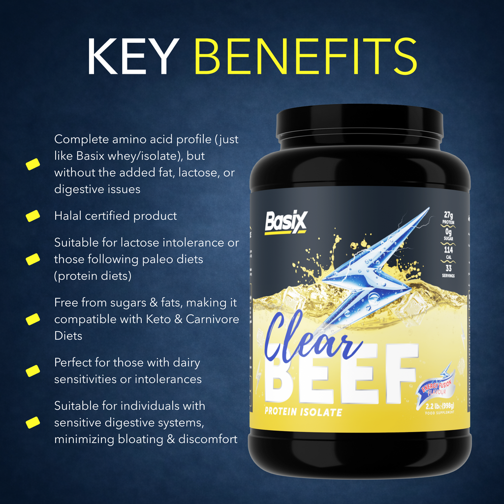 Basix Clear Beef Protein Isolate – Sugar-Free Paleo Supplement Energy Fusion 2.2 LB