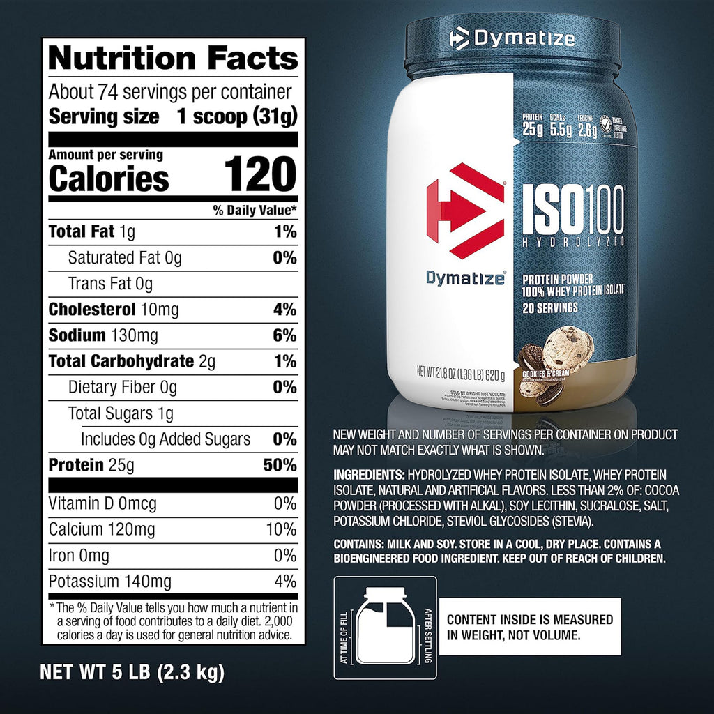 Dymatize ISO 100 Whey Protein Isolate – Cookies & Cream – 1.36 LB