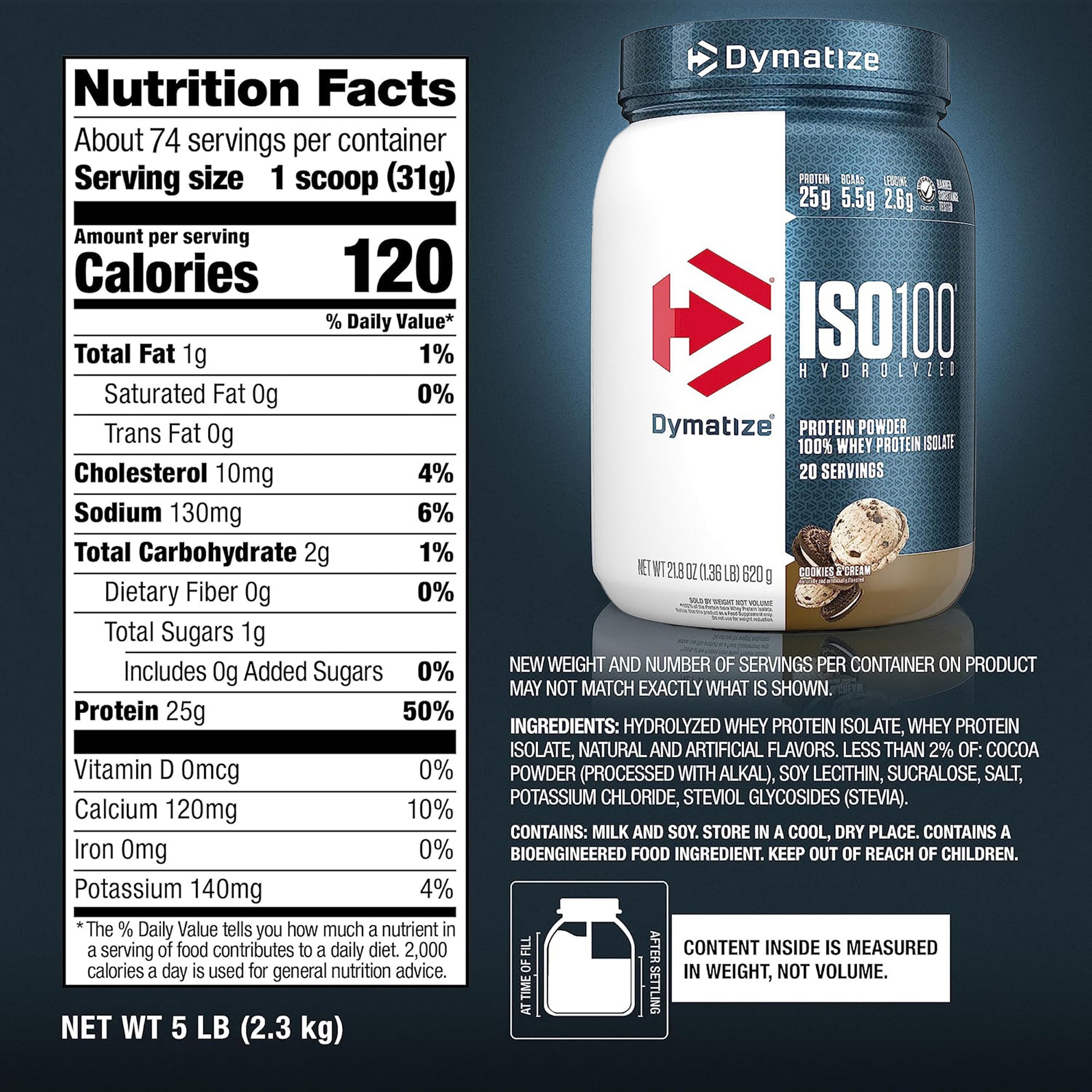 Dymatize ISO 100 Whey Protein Isolate – Cookies & Cream – 1.36 LB
