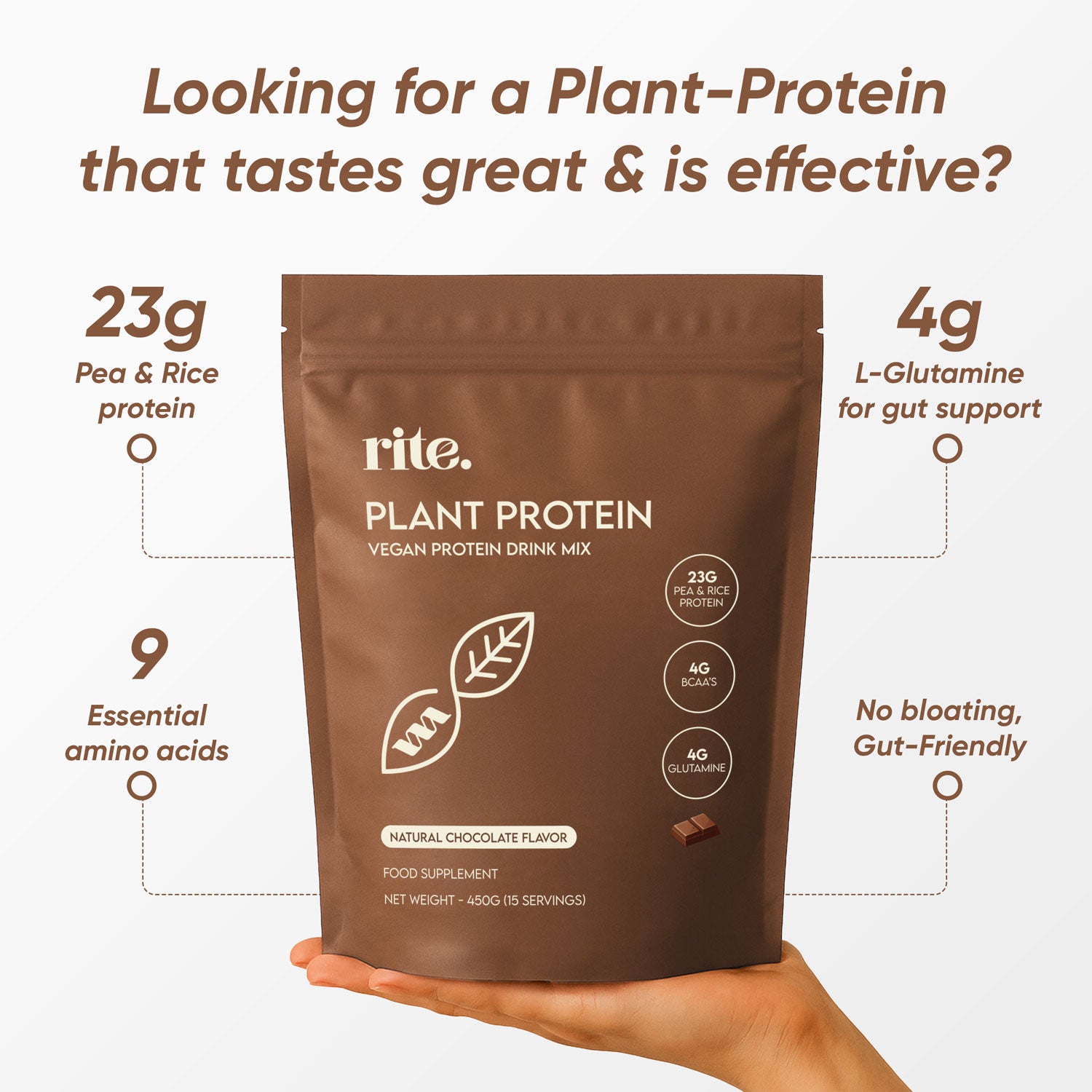 Rite Plant Protein Powder Chocolate 450g