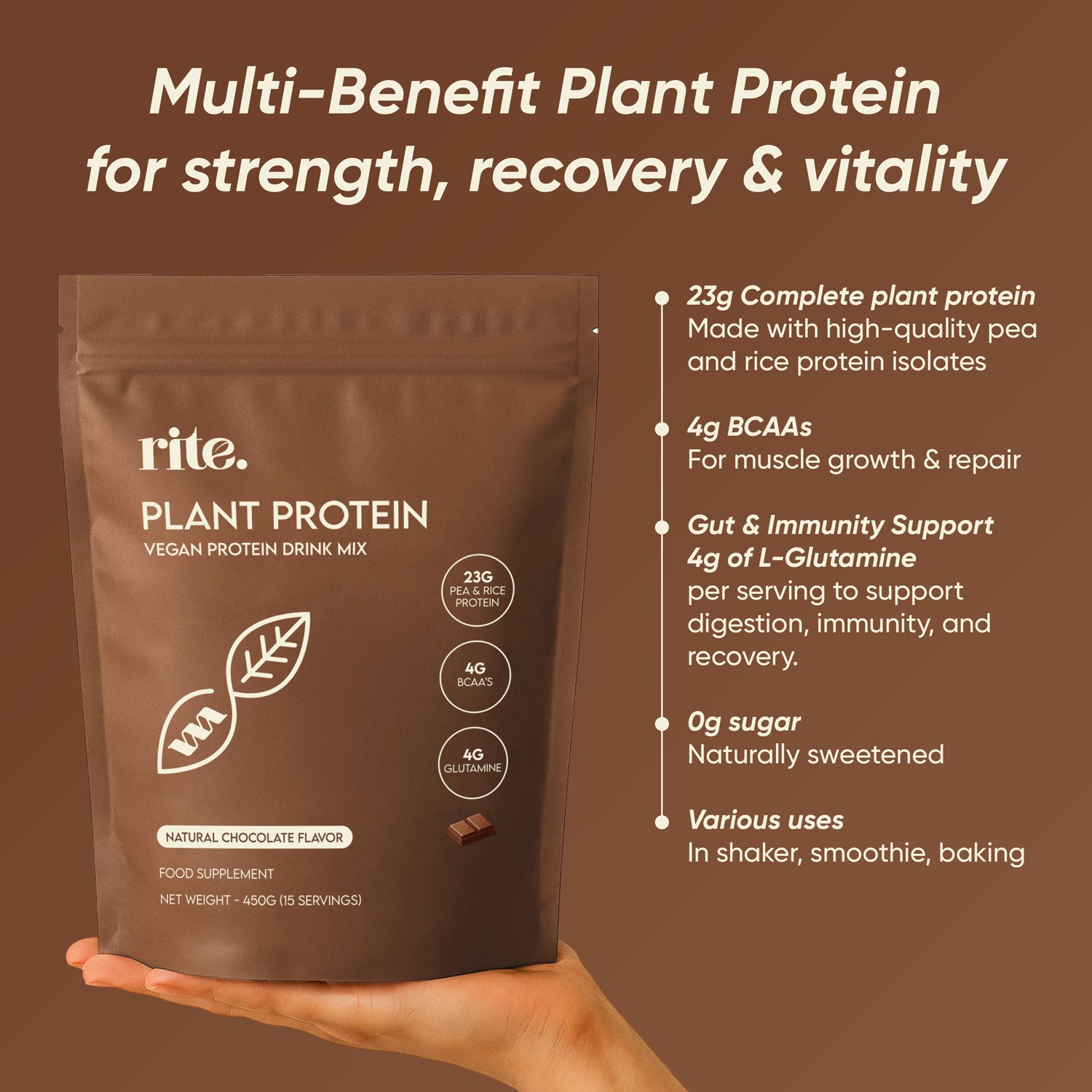 Rite Plant Protein Powder Chocolate 450g