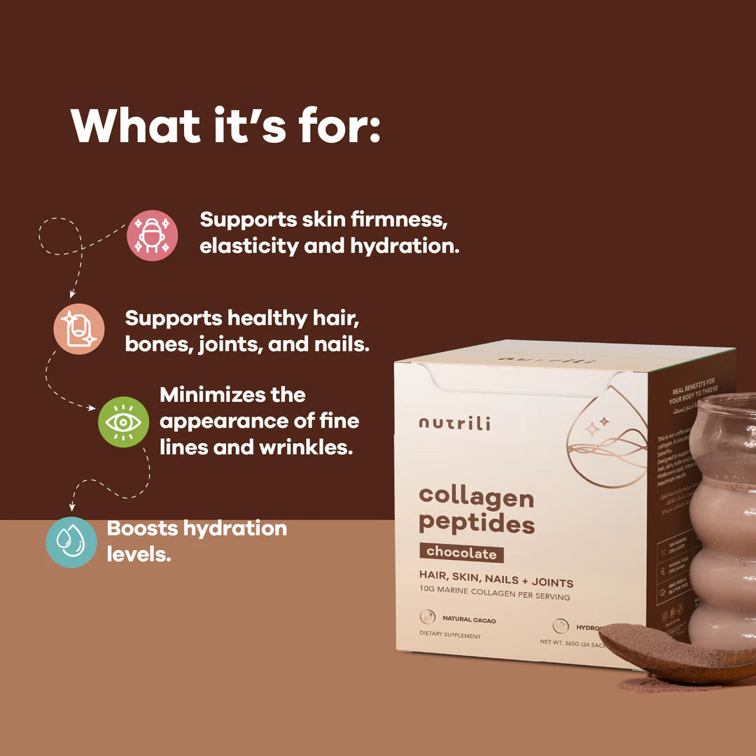 Nutrili Marine Collagen Peptides Powder, Promotes Hair, Nail, Skin, Bone and Joint Health Chocolate 15 Sachets
