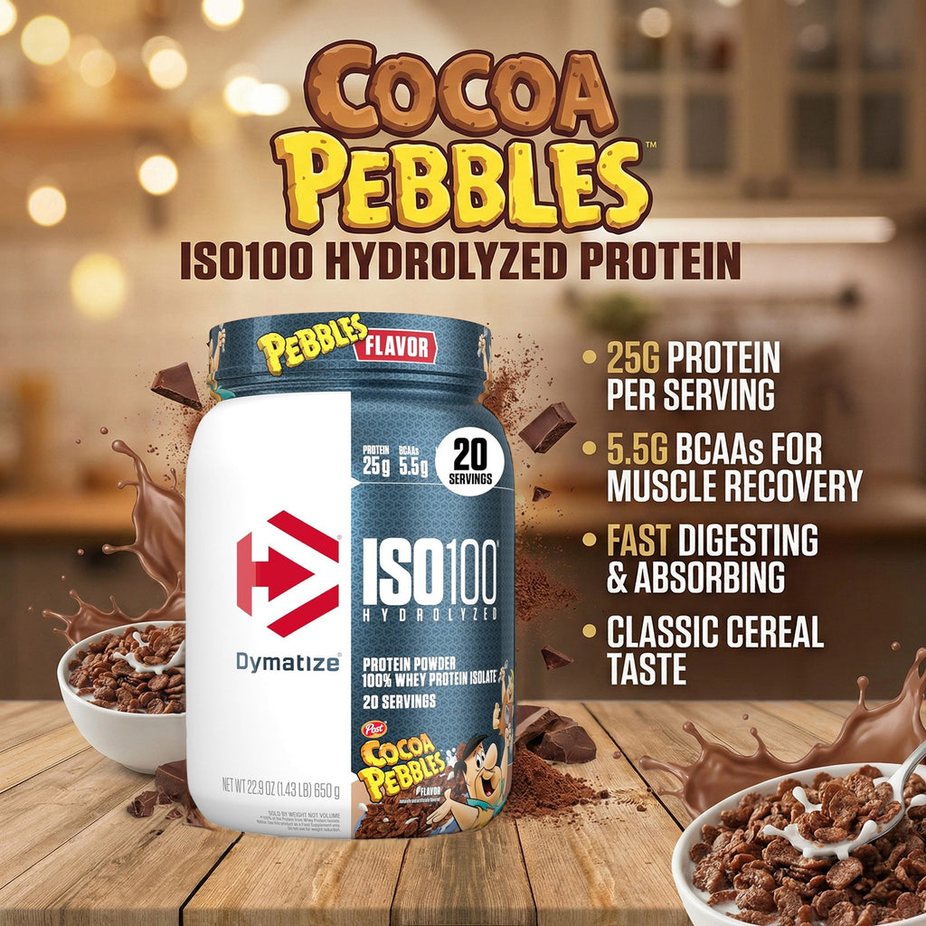 Dymatize ISO 100 بروتين واي معزول - نكهة Cocoa Pebbles - 650 جرام 20 وجبة