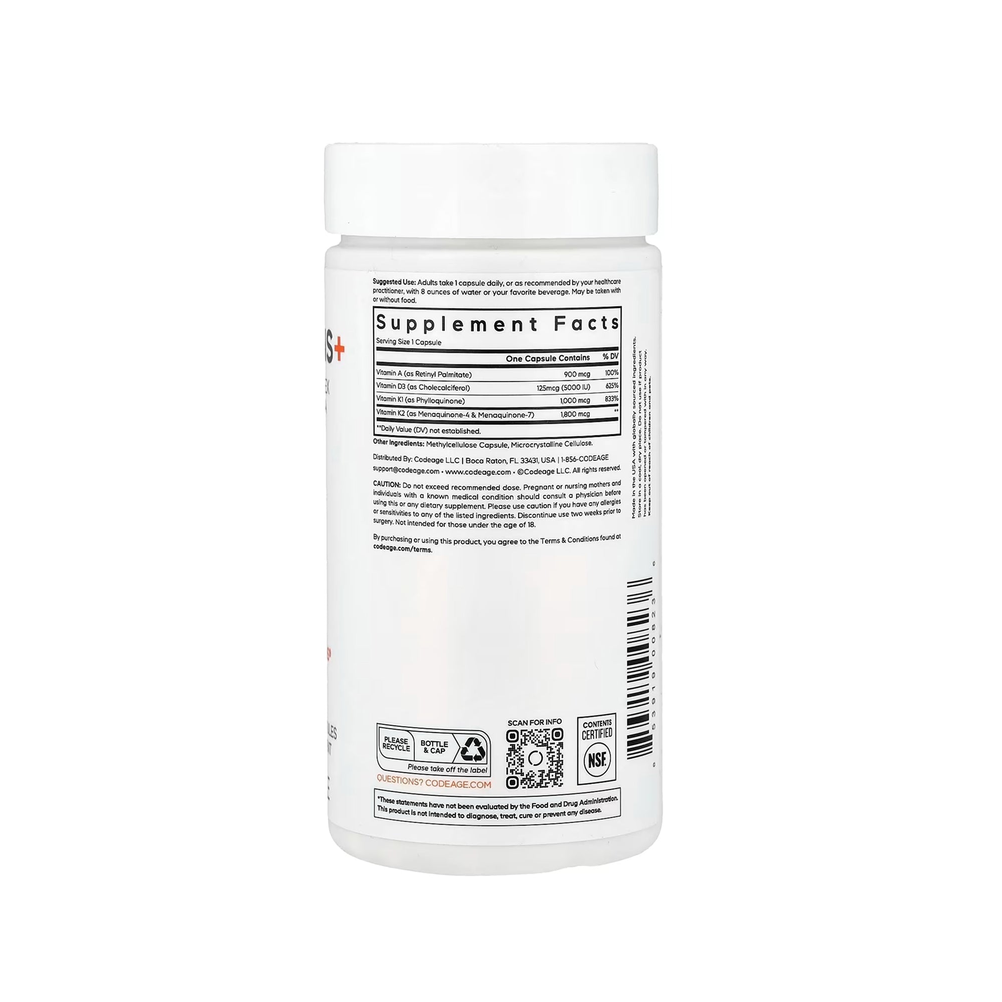 Codeage A D K Vitamins+ - 180 Vegetable Capsules