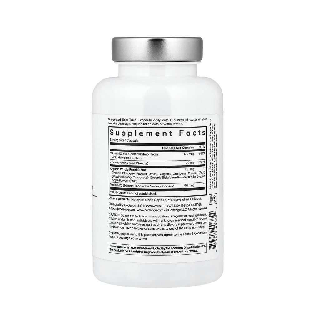 Codeage Amen Vitamin D, Zinc & K2 - 60 Vegetable Capsules