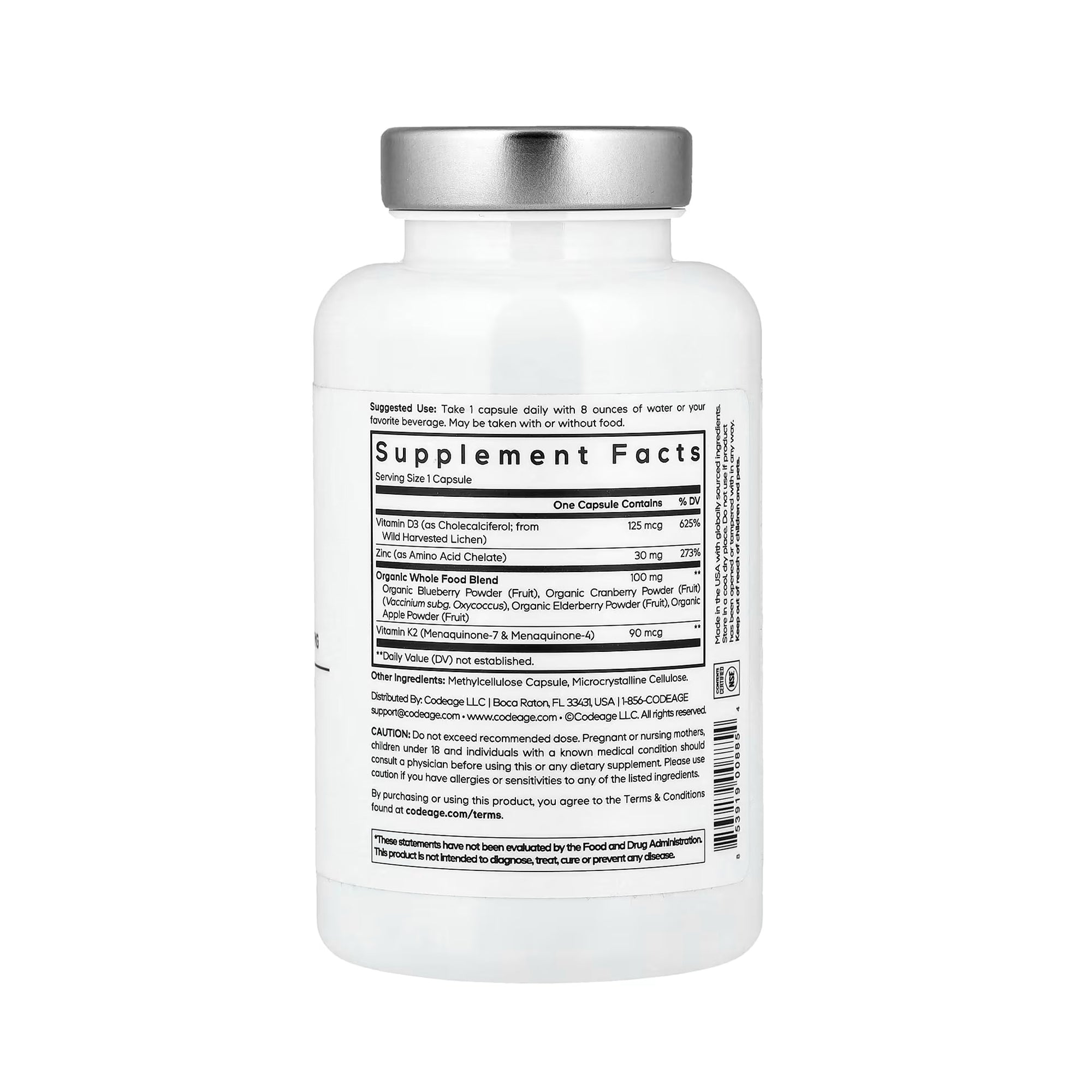 Codeage Amen Vitamin D, Zinc & K2 - 60 Vegetable Capsules