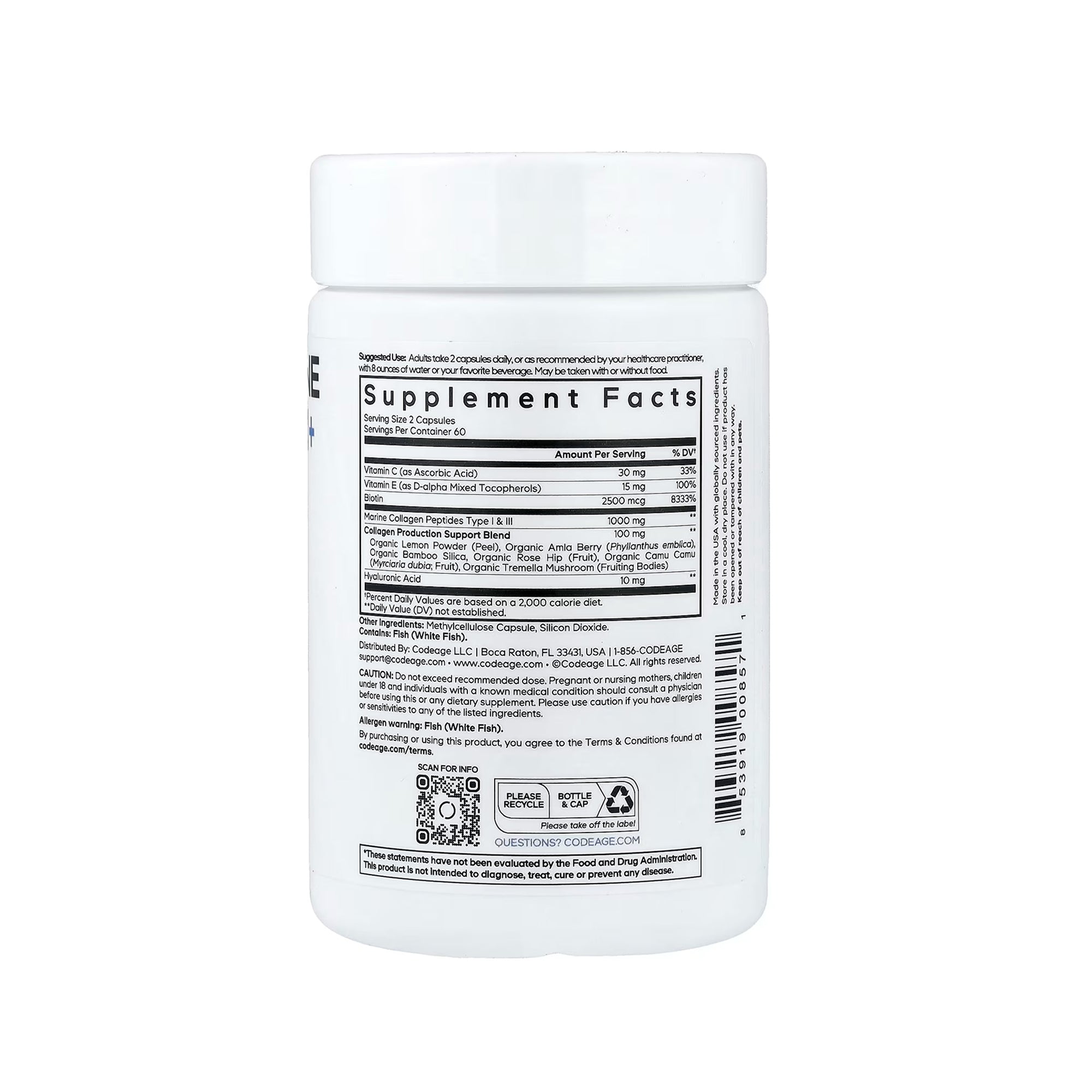 Codeage Biotin Marine Collagen+ 120 Vegetable Capsules