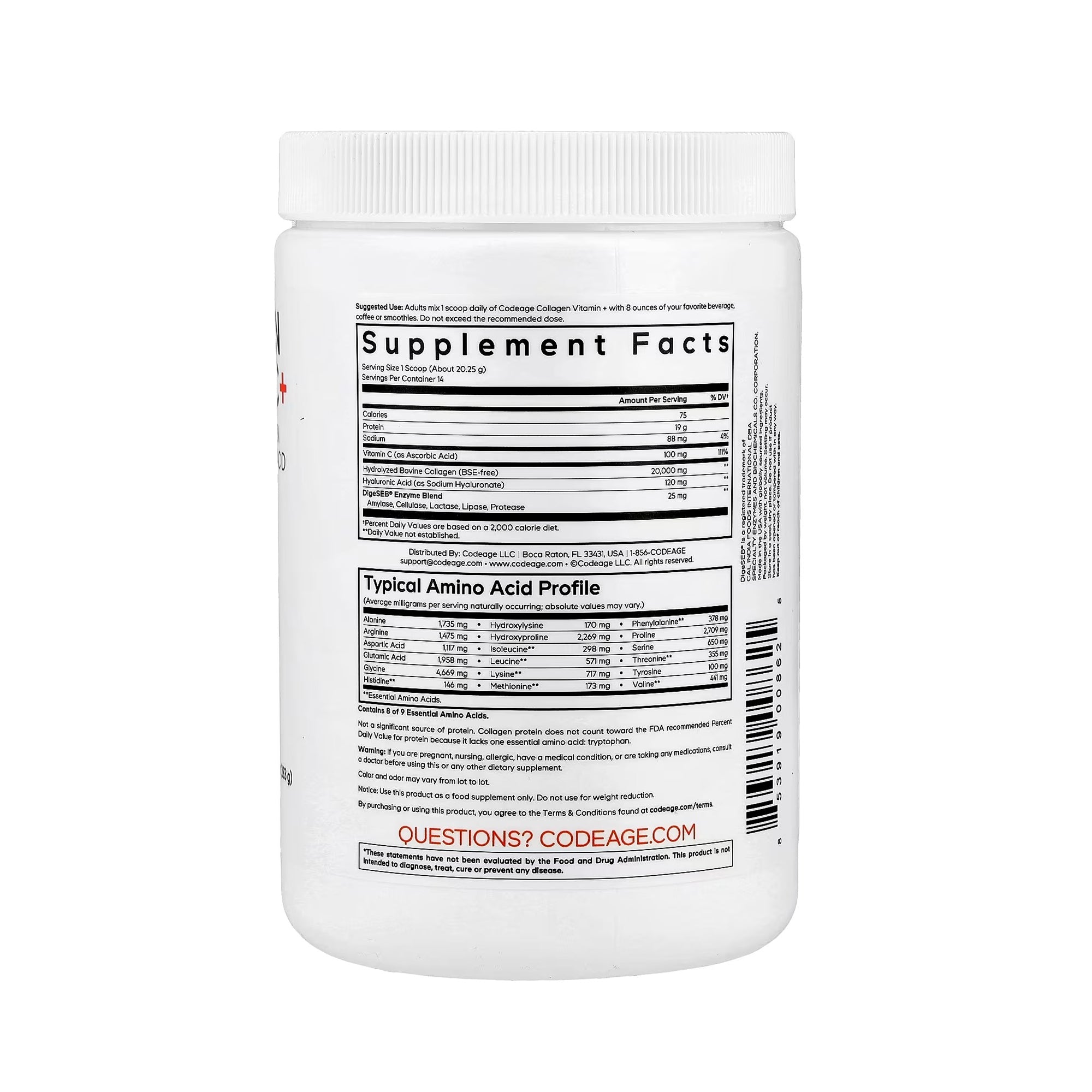 Codeage Collagen Vitamin C+ Powder Unflavored - 9.98 oz (283g)