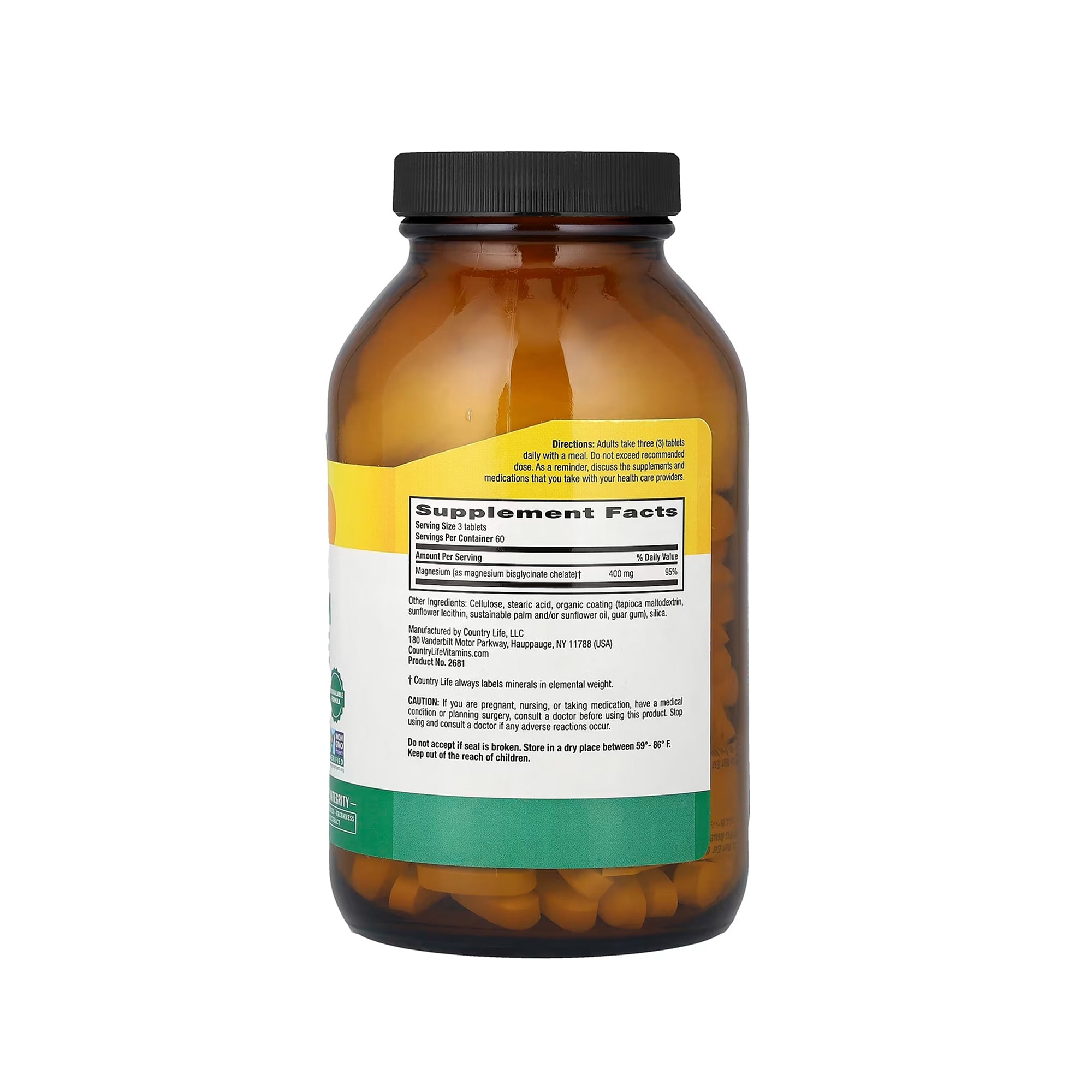 Country Life Chelated Magnesium Glycinate 400 mg- 180 Tablets