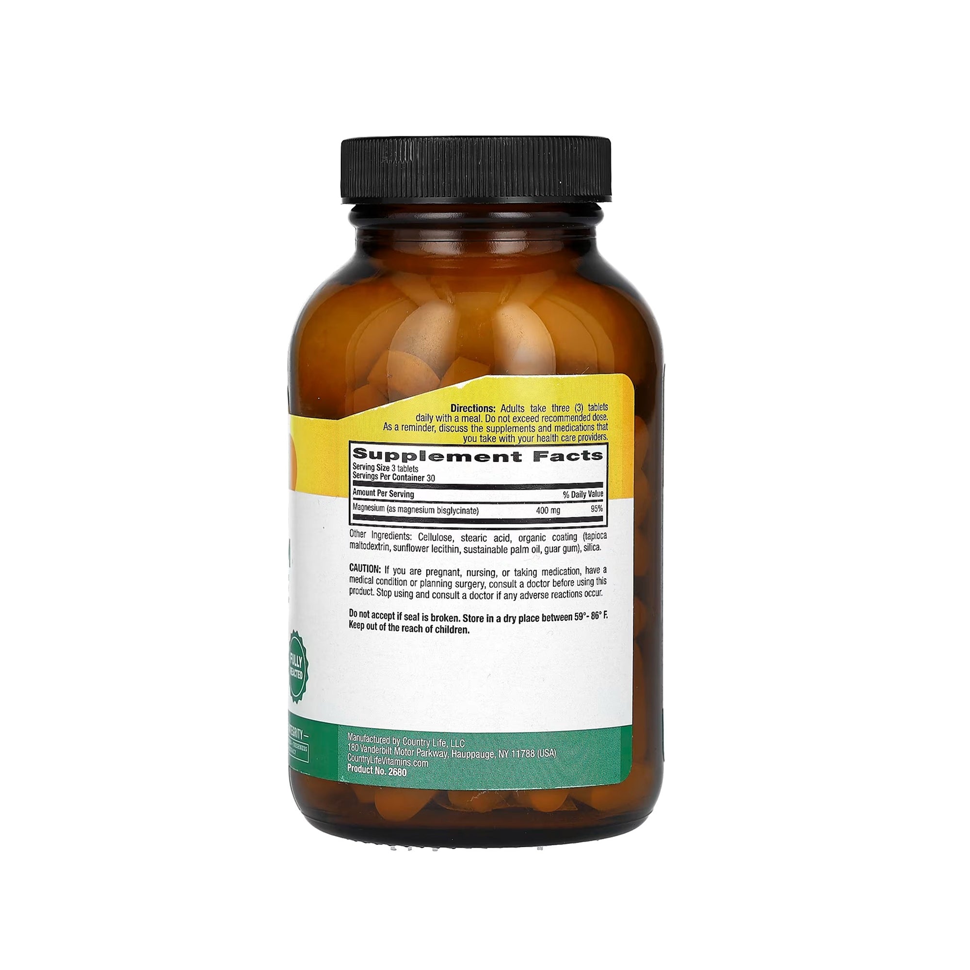 Country Life Chelated Magnesium Glycinate 400 mg - 90 Tablets