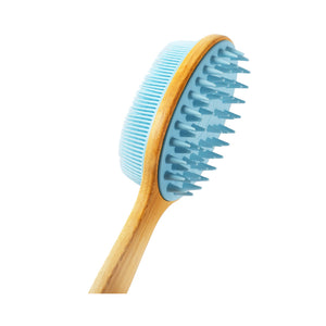 Mella Body Brush Silicone Body Exfoliation Brush with Long Wooden Handle - Blue