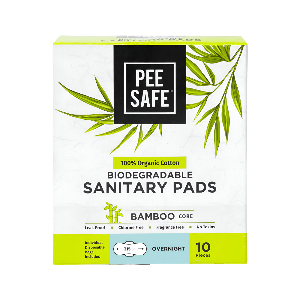 Pee Safe Organic  Pads 10Pads 100% Cotton Pads With Bamboo Core Super Absorbent and Leak-Resistant Large Night Size