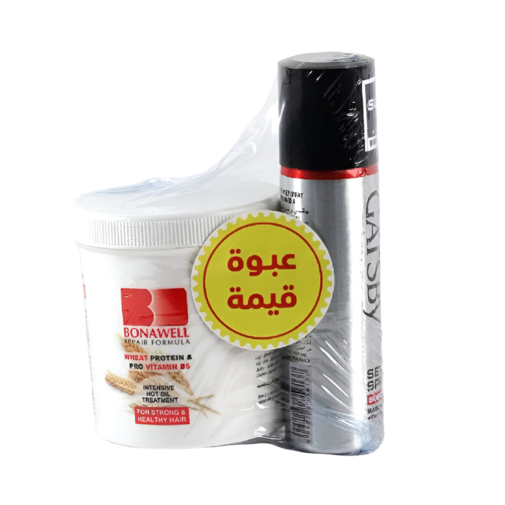 Bonawell hair hot oil 225ml wheatwheat + gatsby hair spray 66ml super hard (free)