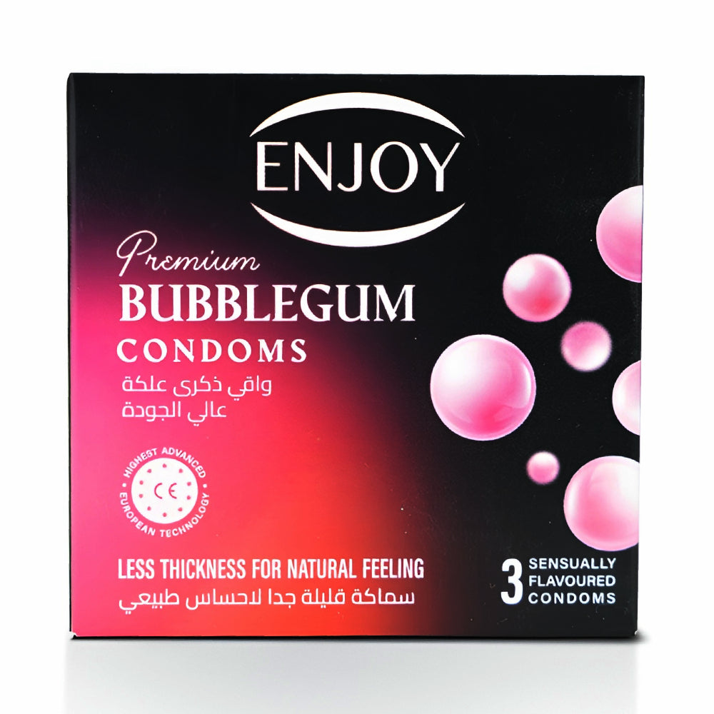 Enjoy Condoms 3pc Premium Bubble Gum Flavor Natural Sensation