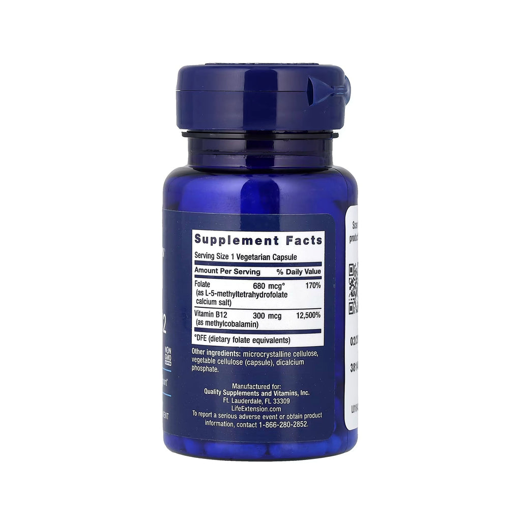 Life Extension BioActive Folate & Vitamin B12 - 90 Vegetarian Capsules