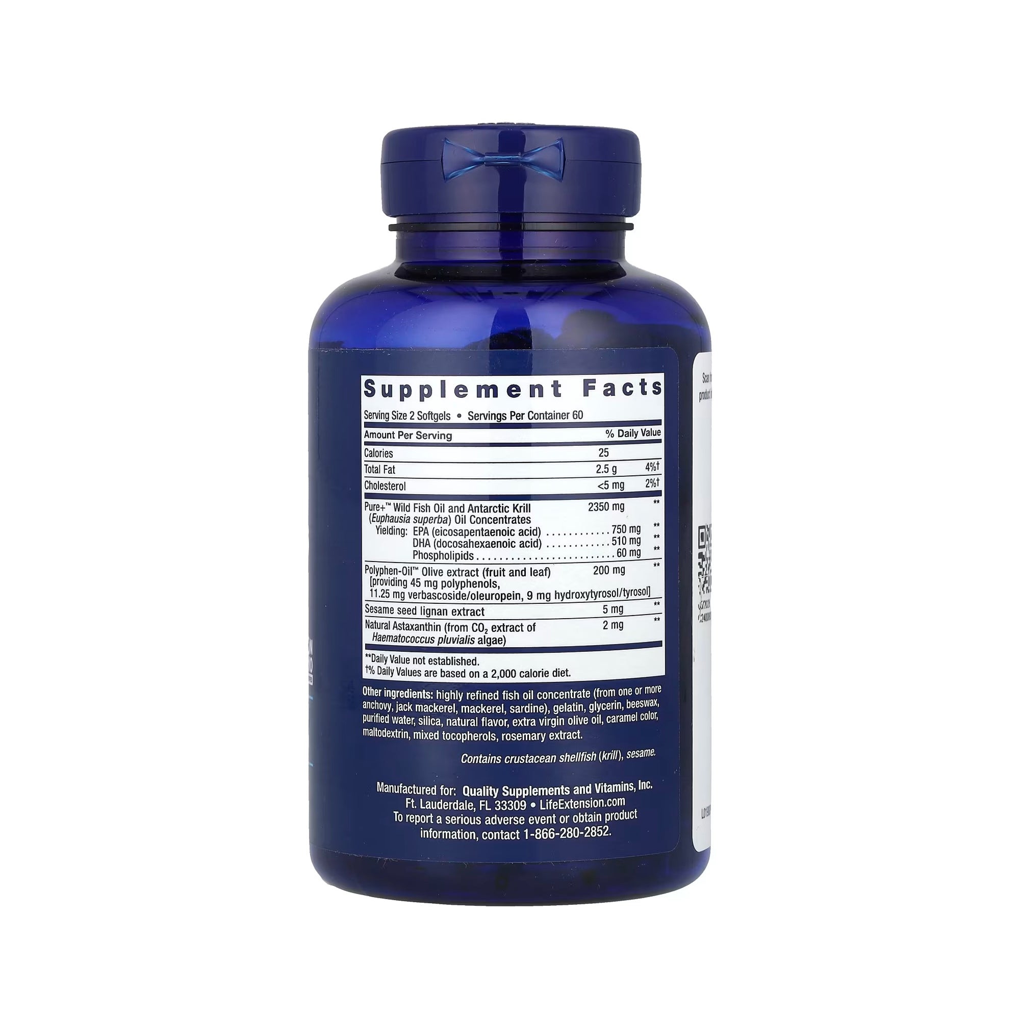 Life Extension سوبر أوميجا-3 بلس EPA/DHA زيت السمك، سيسامول، مستخلص الزيتون، الكريل والأستاكسانثين - 120 كبسولة هلامية