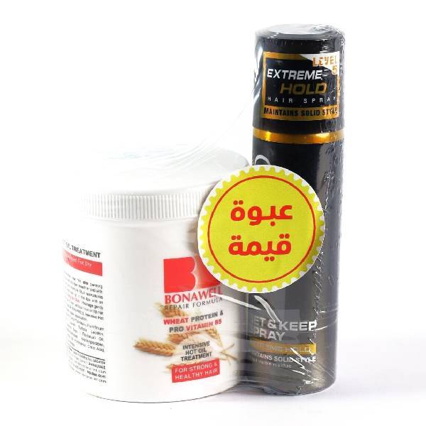 Bonawell hair hot oil 225ml wheat + gatsby hair spray 66ml extreme hold (free)